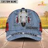 Joycorners White Horse Overall Jeans Pattern And Red Caro Pattern Customized Name Cap