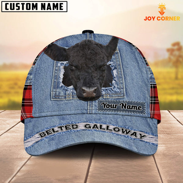 Joycorners Belted Galloway Overall Jeans Pattern And Red Caro Pattern Customized Name Cap