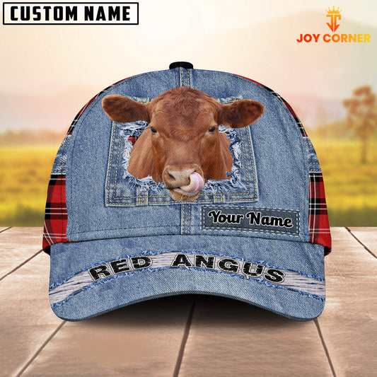 Joycorners Red Angus Overall Jeans Pattern And Red Caro Pattern Customized Name Cap