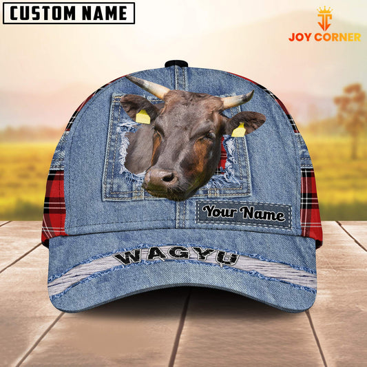 Joycorners Wagyu Overall Jeans Pattern And Red Caro Pattern Customized Name Cap