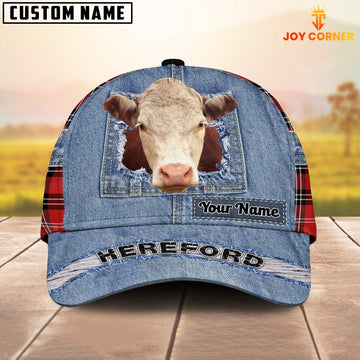 Joycorners Hereford Overall Jeans Pattern And Red Caro Pattern Customized Name Cap