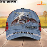 Joycorners Brahman Cattle Overall Jeans Pattern And Red Caro Pattern Customized Name Cap
