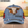 Joycorners Texas Longhorn Overall Jeans Pattern And Red Caro Pattern Customized Name Cap