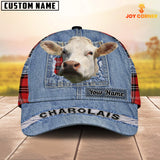 Joycorners Charolais Overall Jeans Pattern And Red Caro Pattern Customized Name Cap