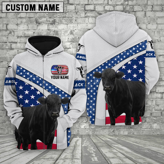 Joycorners Farm Black Angus American Flag Custom Name 3D Shirts