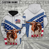 Joycorners Farm Texas Longhorn American Flag Custom Name 3D Shirts