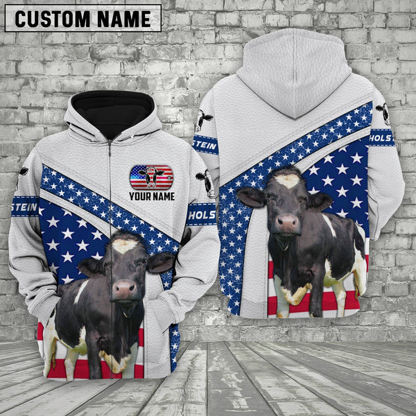 Joycorners Farm Holstein American Flag Custom Name 3D Shirts