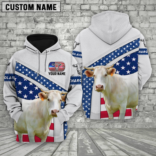 Joycorners Farm Charolais American Flag Custom Name 3D Shirts
