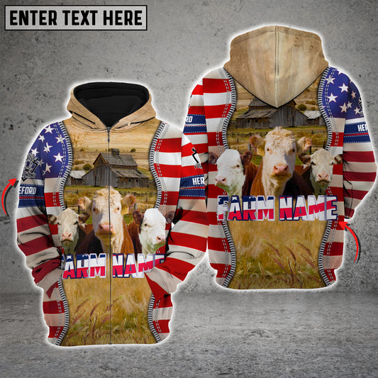 Joycorners Farm Hereford America Pride Custom Name And Farm Name 3D Shirts