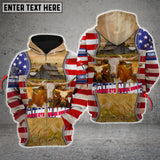 Joycorners Farm Texas Longhorn America Pride Custom Name And Farm Name 3D Shirts