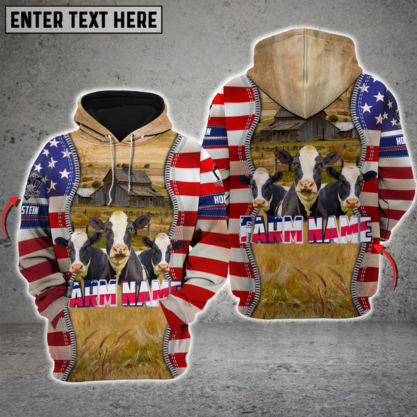 Joycorners Farm Holstein America Pride Custom Name And Farm Name 3D Shirts