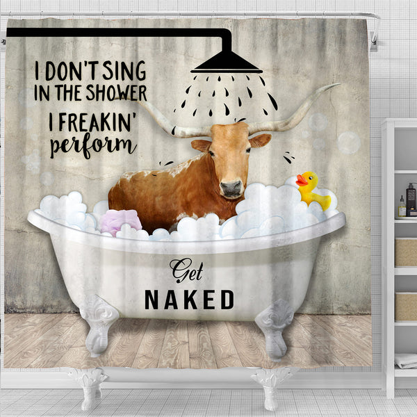 Joy Corners Texas Longhorn I Don't Sing In The Shower 3D Shower Curtain