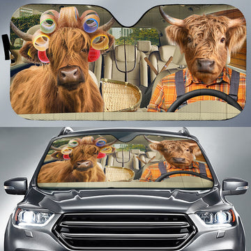 Joycorners Funny Highland Cattle Diving All Over Printed 3D Sun Shade