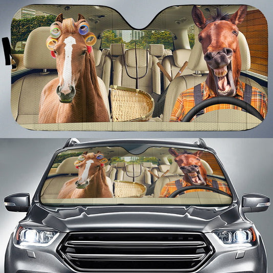 Joycorners Funny Brown Horse Diving All Over Printed 3D Sun Shade