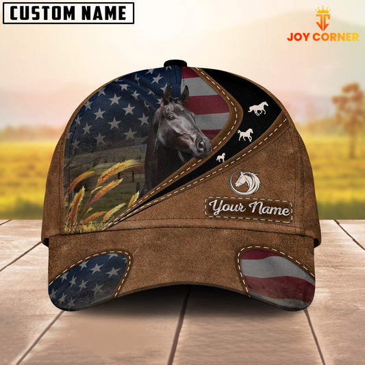 Joycorners Black Horse Leather Pattern American Customized Name Cap