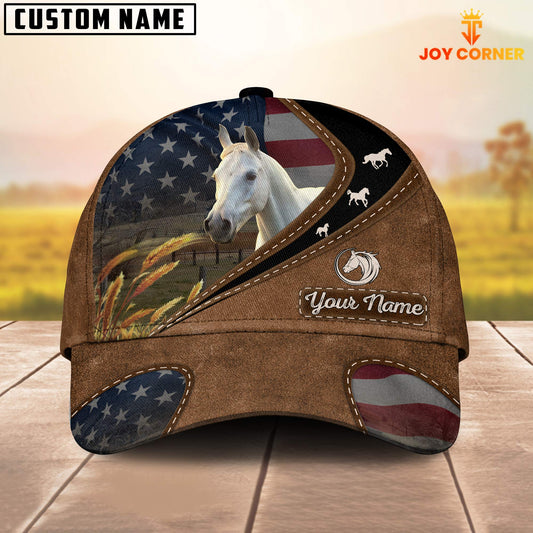 Joycorners White Horse Leather Pattern American Customized Name Cap