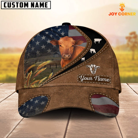 Joycorners Red Angus Leather Pattern American Customized Name Cap