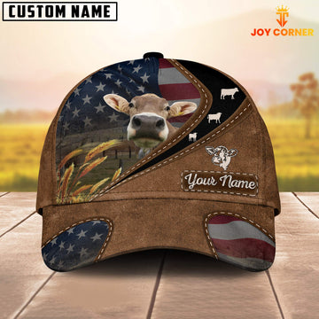 Joycorners Brown Swiss Leather Pattern American Customized Name Cap