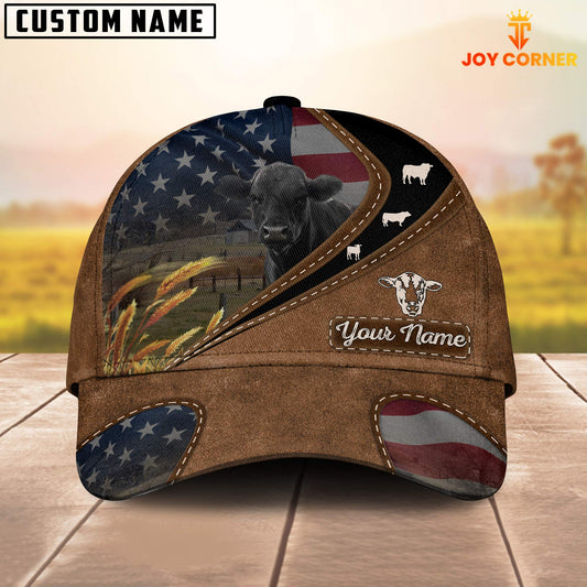 Joycorners Black Angus Leather Pattern American Customized Name Cap