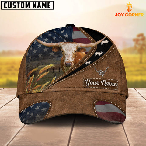 Joycorners Texas Longhorn Leather Pattern American Customized Name Cap