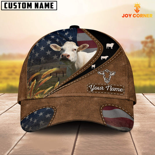 Joycorners Charolais Leather Pattern American Customized Name Cap