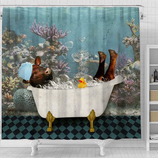 Joy Corners Beefmaster Taking Shower Under The Sea 3D Shower Curtain