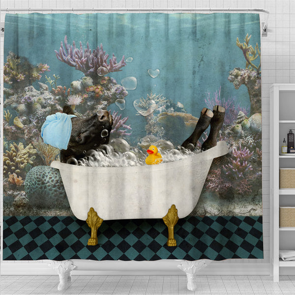 Joy Corners Black Angus Taking Shower Under The Sea 3D Shower Curtain