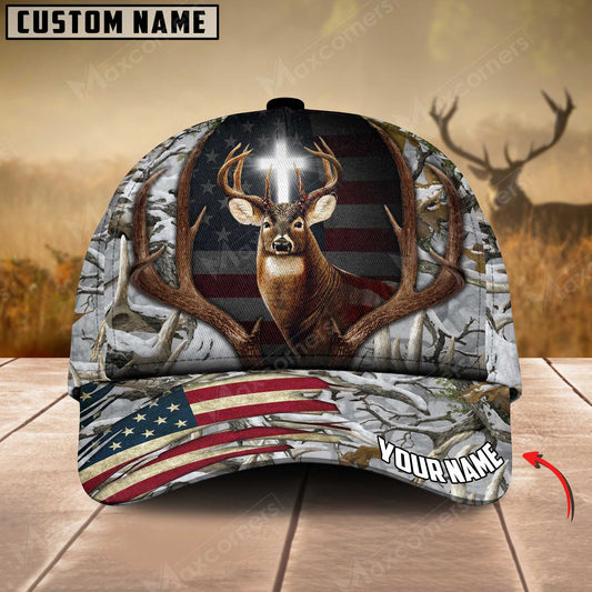 Joycorners Premium Flag Hunting Deer Under God Personalized Hats 3D Multicolored