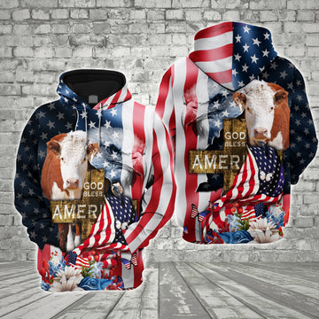 Joycorners Farm Hereford Cross God Bless America 3D Shirts