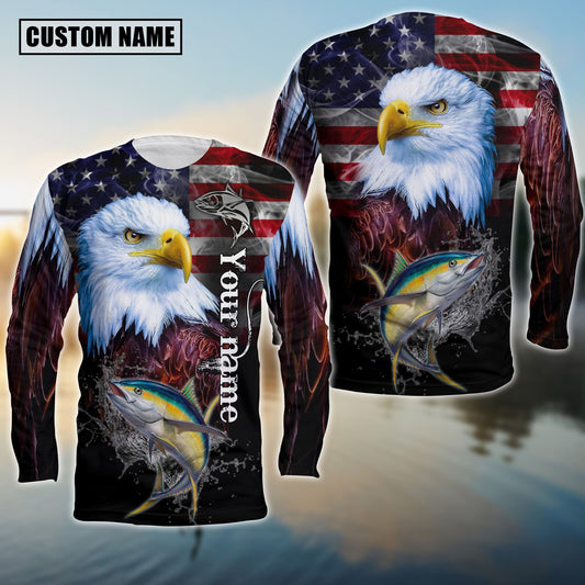 joycorners Customize Name Fishing Tuna American Eagle 3D Shirts
