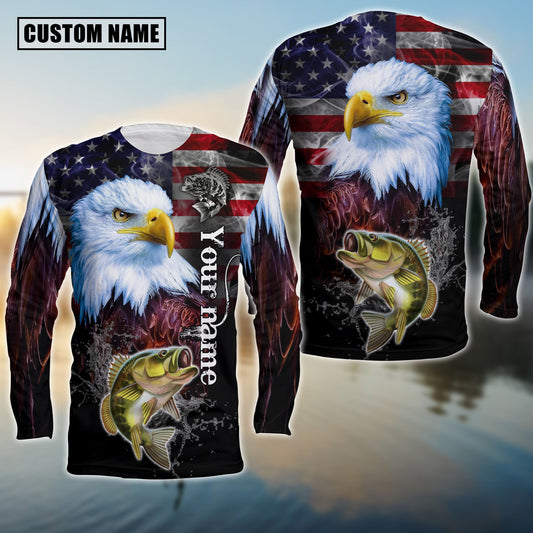 joycorners Customize Name Fishing Bass American Eagle 3D Shirts