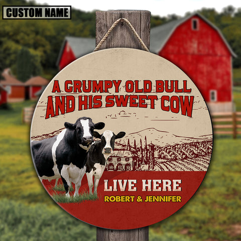 Joycorners Personalized Holstein Grumpy Old Bull And His Sweet Cow Wooden Sign
