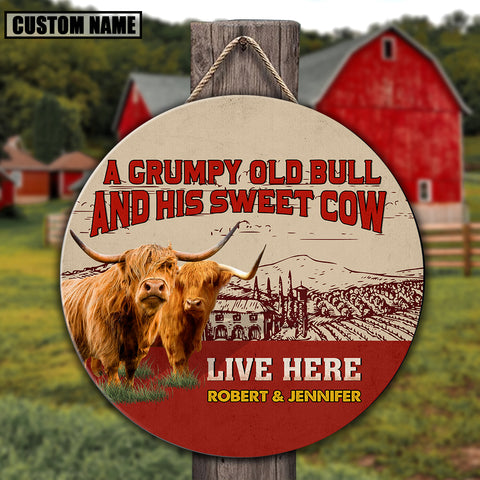 Joycorners Personalized Highland Cattle Grumpy Old Bull And His Sweet Cow Wooden Sign