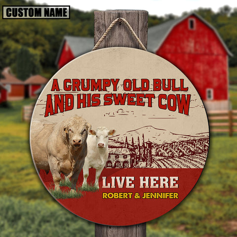 Joycorners Personalized Charolais Grumpy Old Bull And His Sweet Cow Wooden Sign