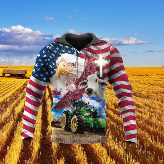 Joycorners Farm Brahman Cattle Eagles Tractor Cross 3D Shirts