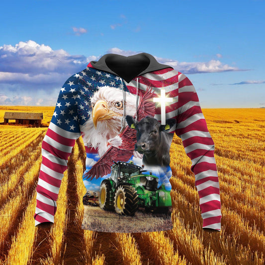 Joycorners Farm Black Angus Eagles Tractor Cross 3D Shirts