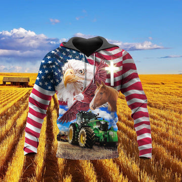 Joycorners Farm Brown Horse Eagles Tractor Cross 3D Shirts