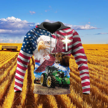 JoycornersFarm Texas Longhorn Eagles Tractor Cross 3D Shirts