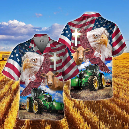 Joy Corners Beefmaster With Eagles And Tractor 3D Hawaiian Shirt