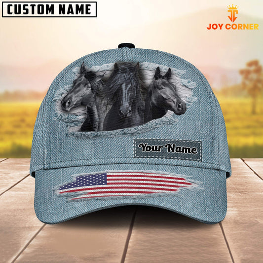 Joycorners Black Horses Jeans Pattern Customized Name Cap