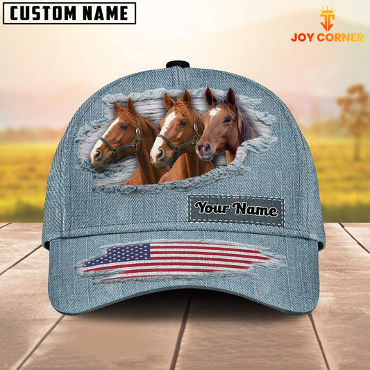 Joycorners Brown Horses Jeans Pattern Customized Name Cap