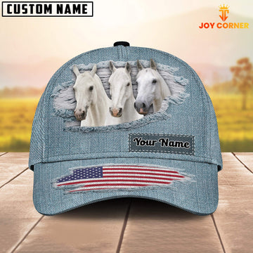 Joycorners White Horses Jeans Pattern Customized Name Cap