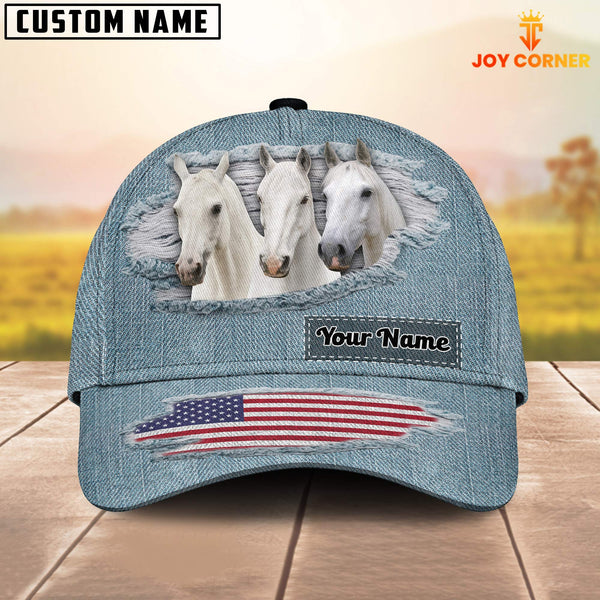 Joycorners White Horses Jeans Pattern Customized Name Cap