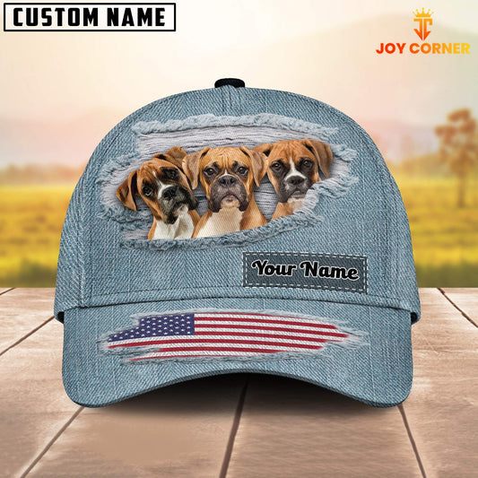 Joycorners Boxer Dogs Jeans Pattern Customized Name Cap