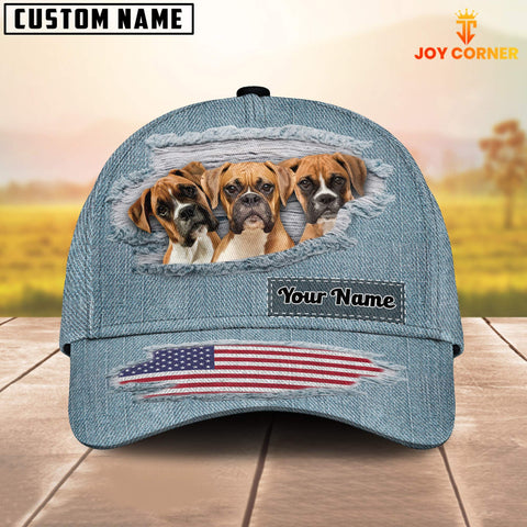 Joycorners Boxer Dogs Jeans Pattern Customized Name Cap