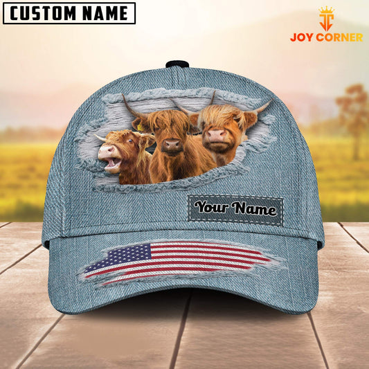Joycorners Highland Cattle Jeans Pattern Customized Name Cap