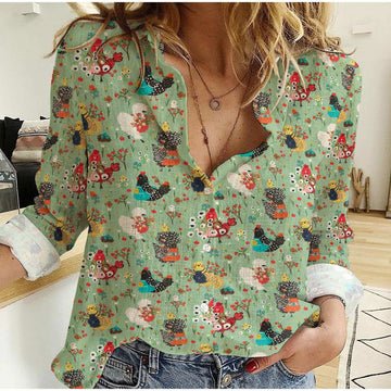 Joycorners Floral Chicken Pattern Casual Shirt