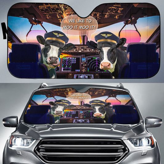 Joycorners Holstein Pilot I Like To Moo It Moo It All Over Printed 3D Sun Shade