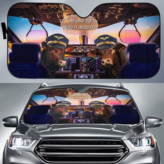 Joycorners Beefmaster Pilot I Like To Moo It Moo It All Over Printed 3D Sun Shade