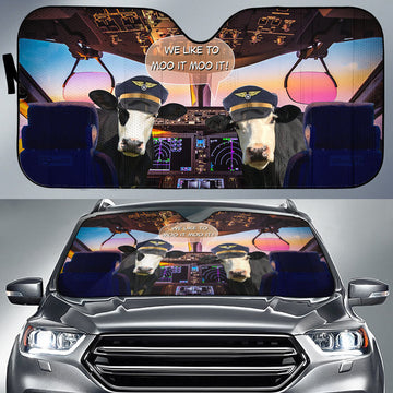 Joycorners Black Baldy Pilot I Like To Moo It Moo It All Over Printed 3D Sun Shade